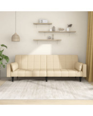 Canapé-lit à 2 places avec deux oreillers crème tissu | Mobilier & Déco