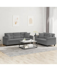 Ensemble de canapés 2 pcs coussins Gris foncé Tissu microfibre | Mobilier & Déco