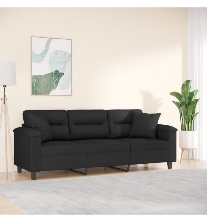 Canapé 3 places avec oreillers noir 180 cm tissu microfibre | Mobilier & Déco