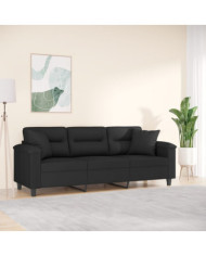 Canapé 3 places avec oreillers noir 180 cm tissu microfibre | Mobilier & Déco