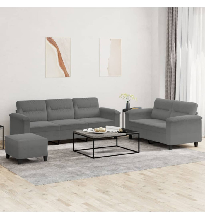 Ensemble de canapés 3 pcs coussins gris foncé tissu microfibre | Mobilier & Déco