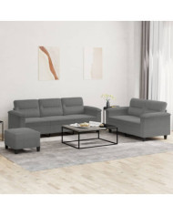 Ensemble de canapés 3 pcs coussins gris foncé tissu microfibre | Mobilier & Déco