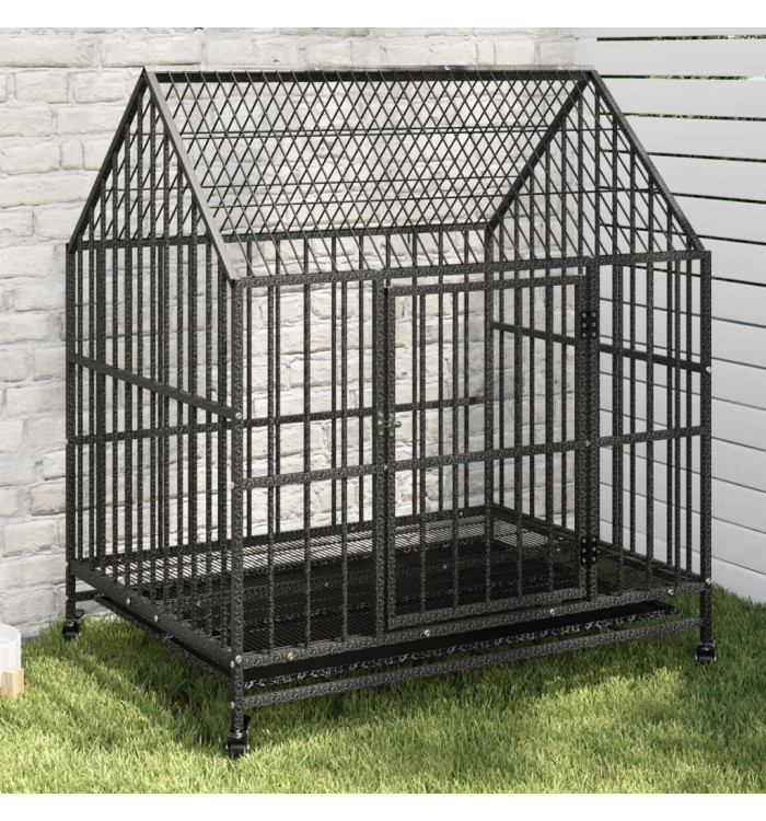 Cage pour chien avec roues noir gris acier galvanisé | Mobilier & Déco