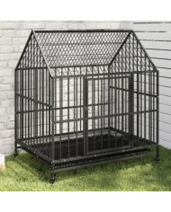 Cage pour chien avec roues noir gris acier galvanisé | Mobilier & Déco