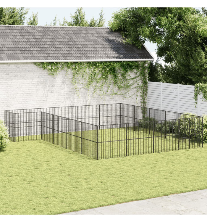 Parc pour chien 20 panneaux noir acier galvanisé | Mobilier & Déco