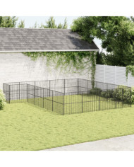 Parc pour chien 20 panneaux noir acier galvanisé | Mobilier & Déco