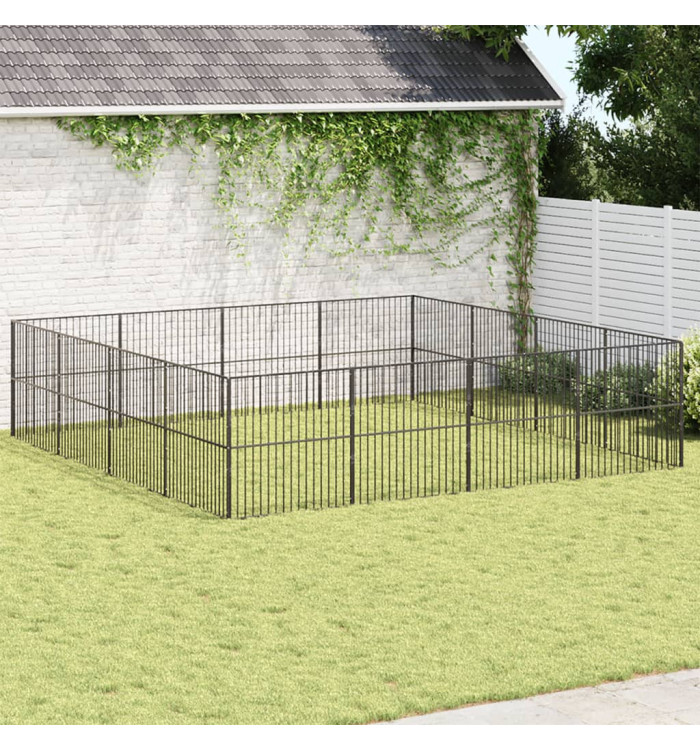 Parc pour chien 16 panneaux noir acier galvanisé | Mobilier & Déco