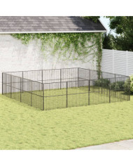 Parc pour chien 16 panneaux noir acier galvanisé | Mobilier & Déco