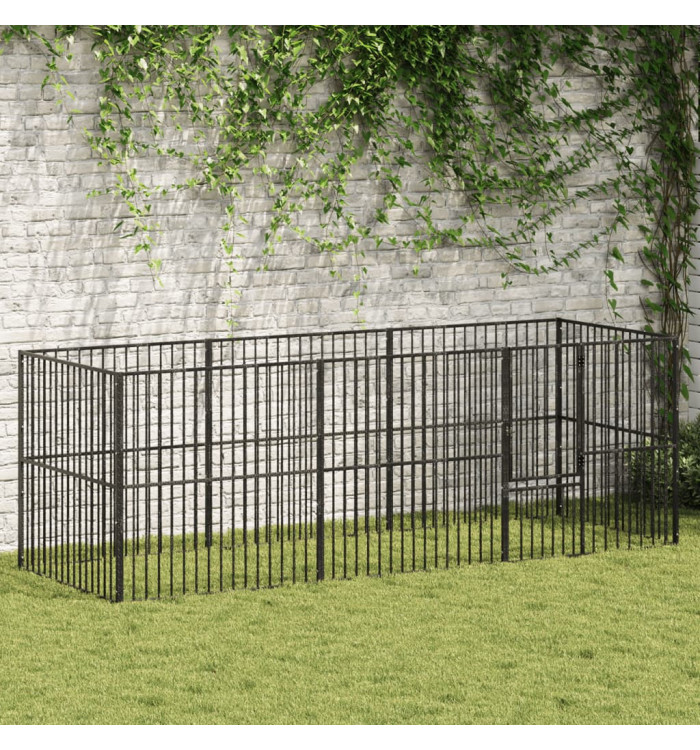 Parc pour chien 8 panneaux noir acier galvanisé | Mobilier & Déco