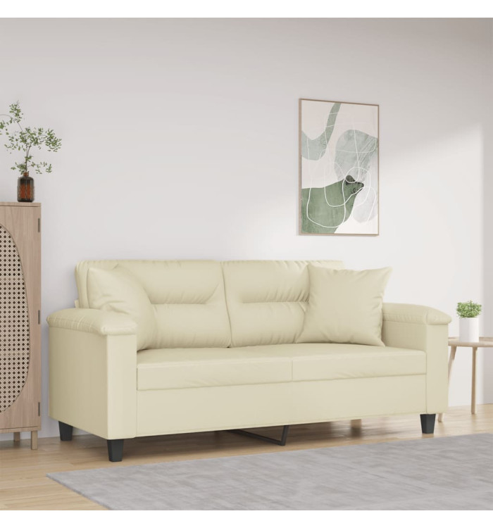 Canapé 2 places avec oreillers crème 140 cm similicuir | Mobilier & Déco
