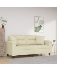 Canapé 2 places avec oreillers crème 140 cm similicuir | Mobilier & Déco
