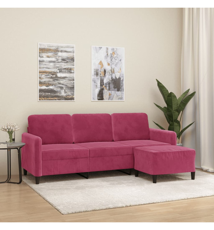 Canapé à 3 places et repose-pieds Rouge bordeaux 180 cm Velours | Mobilier & Déco