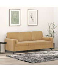 Canapé 3 places avec oreillers décoratifs marron 180 cm velours | Mobilier & Déco
