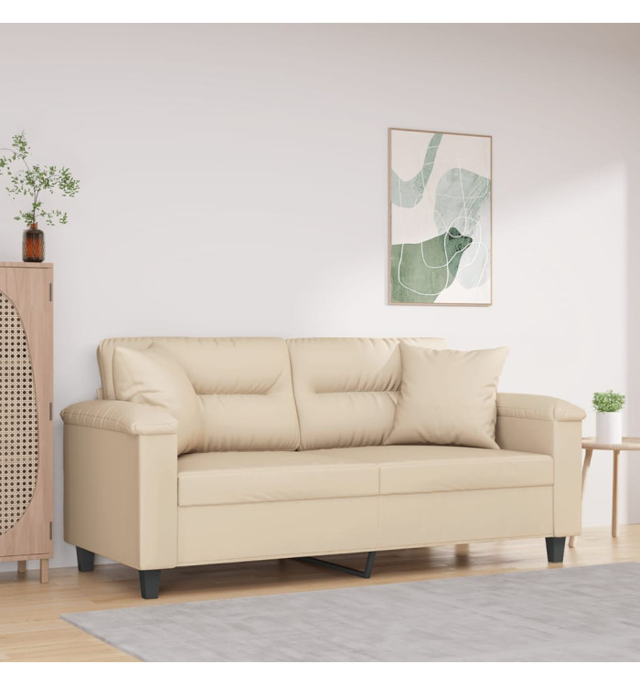 Canapé 2 places avec oreillers crème 140 cm tissu microfibre | Mobilier & Déco