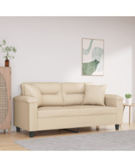 Canapé 2 places avec oreillers crème 140 cm tissu microfibre | Mobilier & Déco