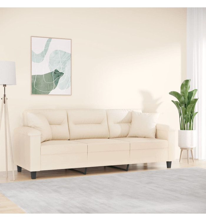Canapé 3 places avec oreillers beige 180 cm tissu microfibre | Mobilier & Déco