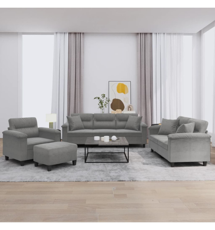 Ensemble de canapés 4 pcs coussins Gris foncé Tissu microfibre | Mobilier & Déco
