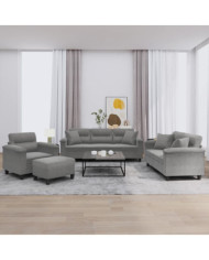 Ensemble de canapés 4 pcs coussins Gris foncé Tissu microfibre | Mobilier & Déco