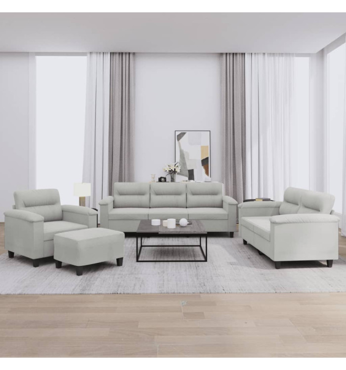 Ensemble de canapés 4 pcs coussins gris clair tissu microfibre | Mobilier & Déco