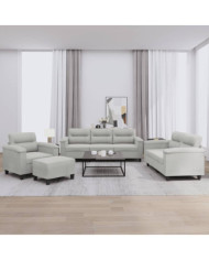 Ensemble de canapés 4 pcs coussins gris clair tissu microfibre | Mobilier & Déco