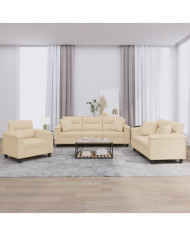 Ensemble de canapés 3 pcs avec coussins Crème Tissu microfibre | Mobilier & Déco