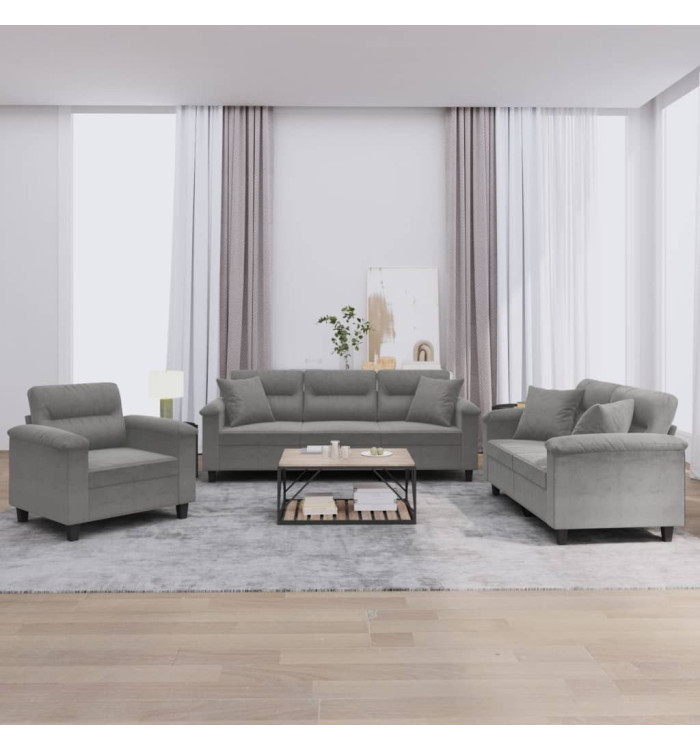 Ensemble de canapés 3 pcs coussins Gris foncé Tissu microfibre | Mobilier & Déco