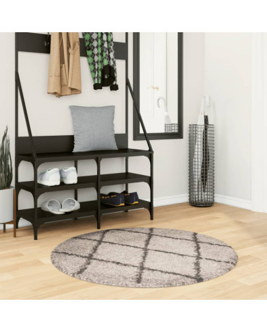 Tapis shaggy à poils longs moderne beige et anthracite Ø 100 cm | Mobilier & Déco