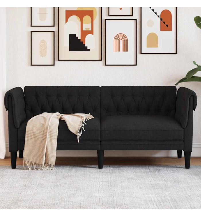 Canapé Chesterfield 2 places noir tissu | Mobilier & Déco