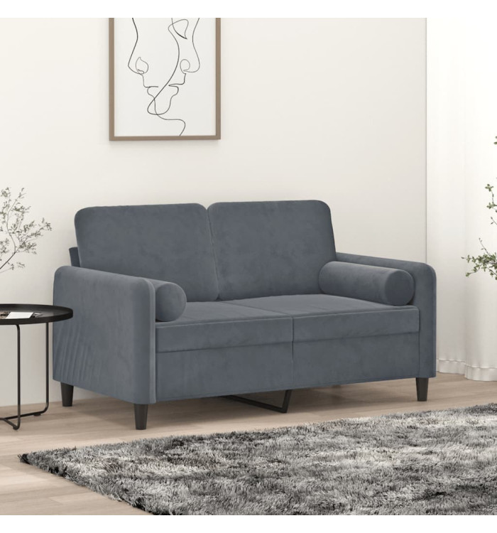 Canapé 2 places avec oreillers gris foncé 120 cm velours | Mobilier & Déco