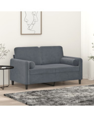 Canapé 2 places avec oreillers gris foncé 120 cm velours | Mobilier & Déco