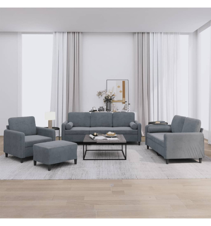 Ensemble de canapés 4 pcs avec coussins gris foncé velours | Mobilier & Déco