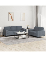 Ensemble de canapés 2 pcs avec coussins gris foncé velours | Mobilier & Déco