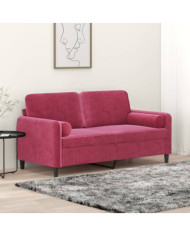 Canapé 2 places avec oreillers bordeaux 140 cm velours | Mobilier & Déco