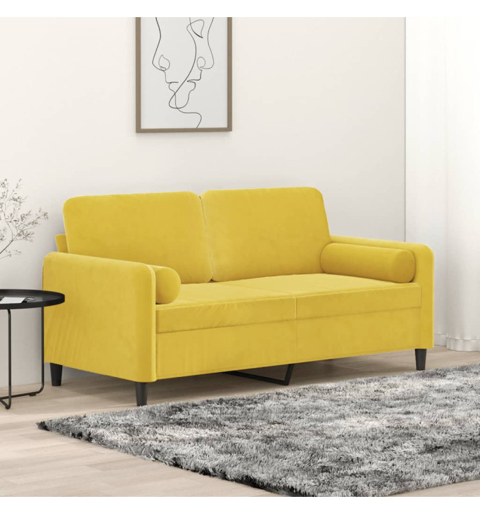 Canapé 2 places avec oreillers décoratifs jaune 140 cm velours | Mobilier & Déco