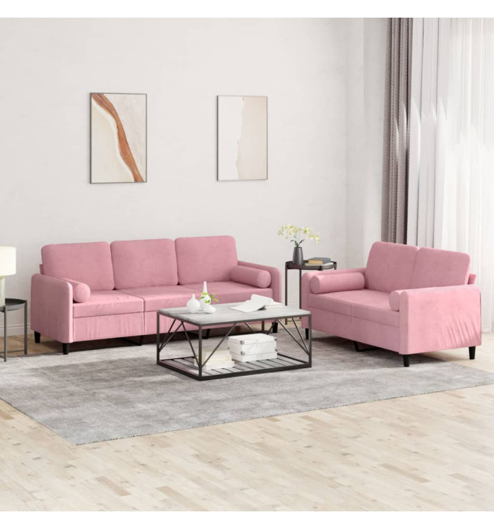 Ensemble de canapés 2 pcs avec coussins rose velours | Mobilier & Déco
