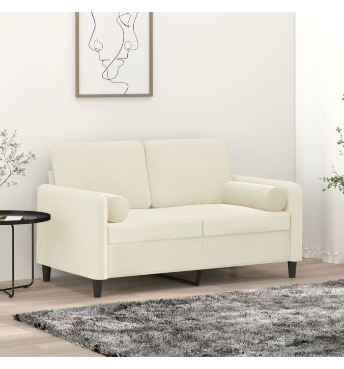 Canapé 2 places avec oreillers décoratifs crème 120 cm velours | Mobilier & Déco