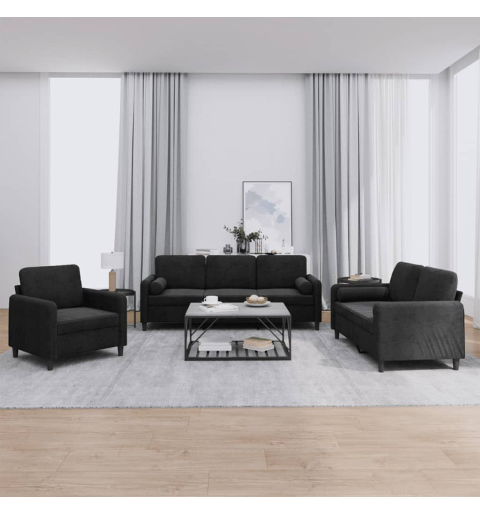 Ensemble de canapés 3 pcs avec coussins noir velours | Mobilier & Déco