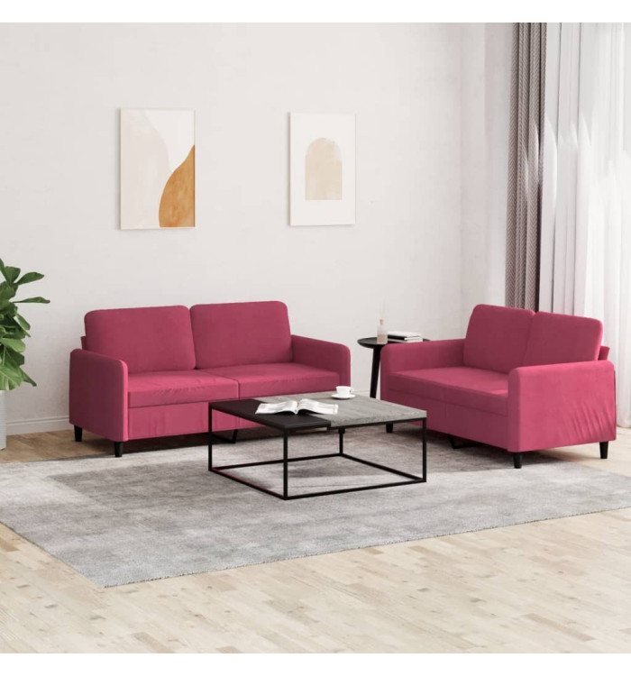 Ensemble de canapés 2 pcs rouge bordeaux velours | Mobilier & Déco