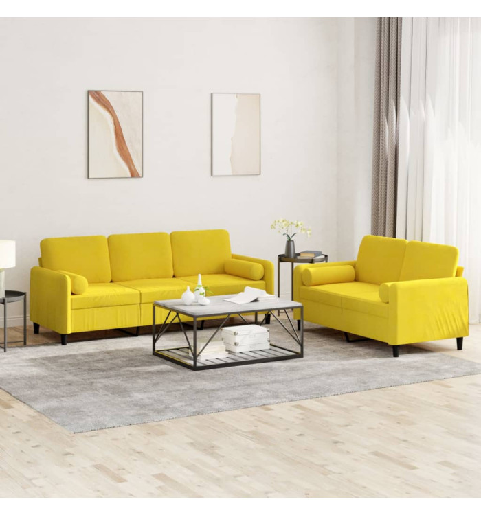 Ensemble de canapés 2 pcs avec coussins jaune velours | Mobilier & Déco