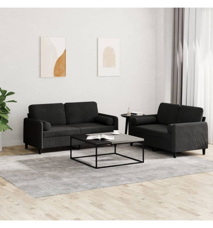Ensemble de canapés 2 pcs avec coussins noir velours | Mobilier & Déco