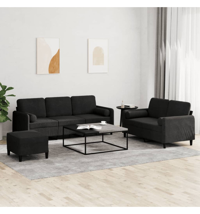Ensemble de canapés 3 pcs avec coussins noir velours | Mobilier & Déco