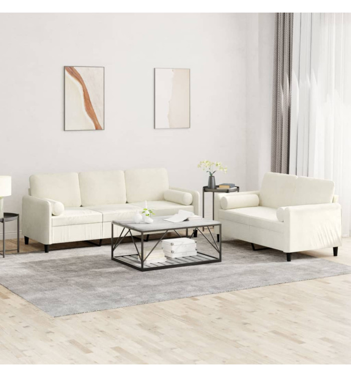 Ensemble de canapés 2 pcs avec coussins crème velours | Mobilier & Déco