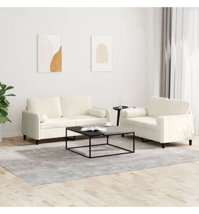 Ensemble de canapés 2 pcs avec coussins crème velours | Mobilier & Déco