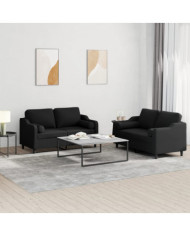 Ensemble de canapés 2 pcs avec coussins noir tissu | Mobilier & Déco