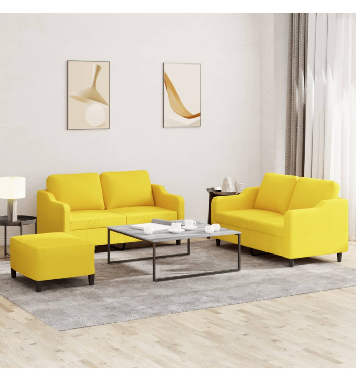 Ensemble de canapés 3 pcs avec coussins Jaune clair Tissu | Mobilier & Déco