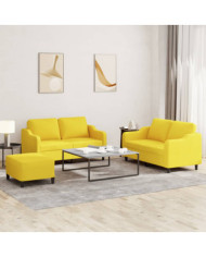 Ensemble de canapés 3 pcs avec coussins Jaune clair Tissu | Mobilier & Déco