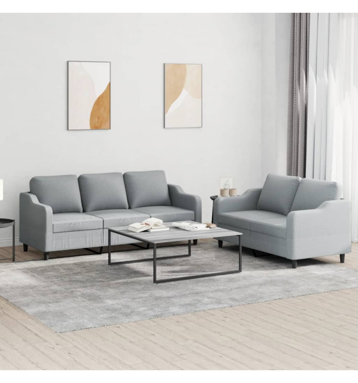 Ensemble de canapés 2 pcs avec coussins Gris clair Tissu | Mobilier & Déco