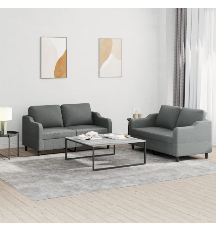 Ensemble de canapés 2 pcs avec coussins Gris foncé Tissu | Mobilier & Déco