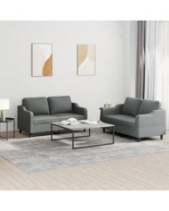 Ensemble de canapés 2 pcs avec coussins Gris foncé Tissu | Mobilier & Déco