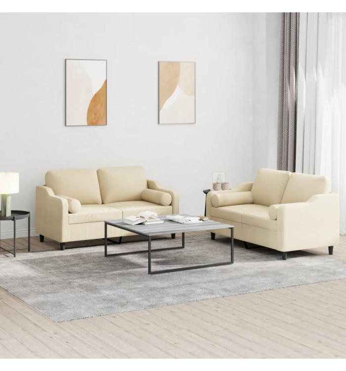 Ensemble de canapés 2 pcs avec coussins crème tissu | Mobilier & Déco